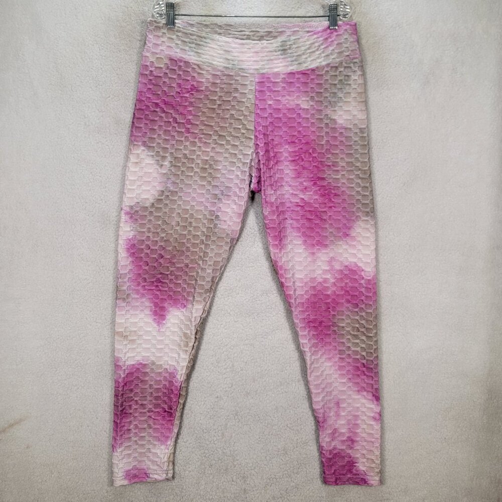 Bae City Pink Tie Dye Scale Pull On Bubble Butt Tik Tok Loungewear Leggings